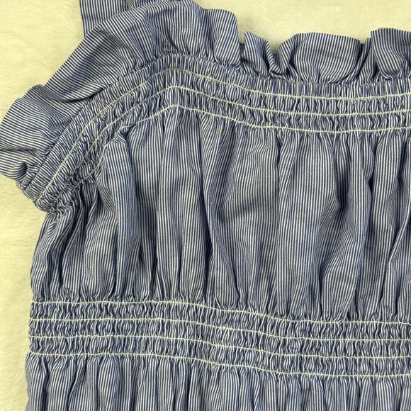 Who What Wear Blue White Striped Smocked Midi Dress Ruffle Straps XS Cottagecore - Picture 10 of 10